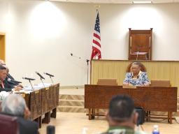Manumaua Wayne Wilson addressing Acting Director Maefau Dr. Mary Taufeteʻe