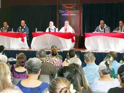  I’aulualo/Tapa’au team (far left); Nua/Satele (middle) and Lemanu/Talauega (far right). 