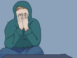 Illustration of a person hunched over in a hoodie