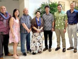 Guam Gov. Lou Leon Guerrero, fourth from left, and CNMI Gov. Arnold Palacios, third from left