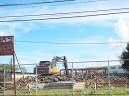 Construction work set up at Nu’uuli Vocational Technical High School with Nana sign at the side.