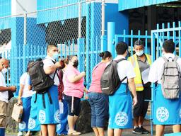 Students lining up to enter Samoana High School