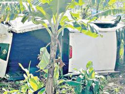 truck flipped on its side