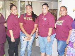 [l-r] Mona A. Pati along with four-students — Tumuatasi Lefatia, Marjorie Su'a, Avea Roache, and Iemaima Mea'ole