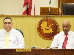 Attorney General Faimealelei Alailima Utu and Acting Police Commissioner Fo’ifua Fo’ifua