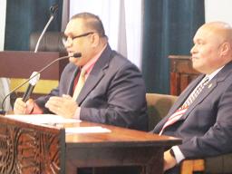 Attorney General Fainu’ulelei Falefatu Ala’ilima-Utu (left) and the Governor’s Chief of Staff, Tuimavave Tauapa’i Laupola