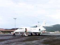 The Falcon 50 private jet on the tacmac at Pago Pago Int'l Airport