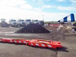 Equipment staging for airport apron rehab by Paramount builders