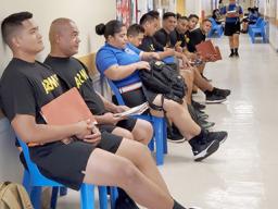 U.S. Army Reserve Soldiers under the 9th Mission Support Command waiting for physicals