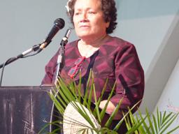 Congresswoman Aumua Amata speaking Wednesday night during a family service for the late ASPA executive director Utu Abe Malae