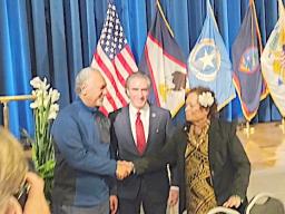 Congresswoman Uifa’atali Amata and Governor Pulaali’i with Secretary Burgum.