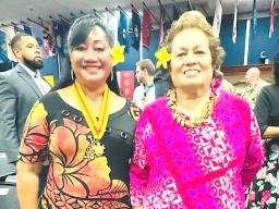Retired U.S. Army Colonel Leafaina (Ina) Tavai (left) and Congresswoman Aumua Amata Radewagen (right)