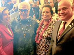Speaker Nancy Pelosi, Samoa Prime Minister Fiame Naomi Mata’afa, Uifa’atali Amata, and Micronesia President David Panuelo 