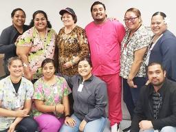 Amata with the hardworking LBJ Pharmacy staff. [