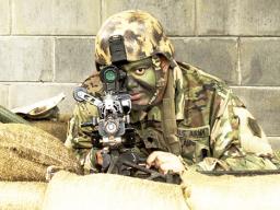 Army Reserve Soldier from the 100th Infantry Battalion on the firing line