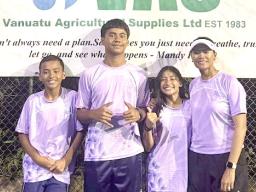 The three American Samoa junior tennis players and Coach Francine