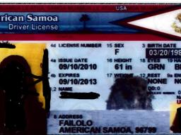Sample American Samoa driver's license