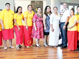 Dean of Student Services Dr. Emilia Le’i (far left) and SGA members joined community panelists (beginning 6th right) Adney Reid, So’onafai Seloti, Alvina Savali and Lornalei Meredith