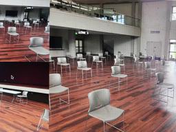 ASCC auditorium showing chairs set up for social distancing