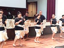 ASCC cultural arts students dancing and displaying tapa