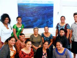 First Lady Cynthia Moliga (center, seated) last week hosted ASCC students from the class ART 160 - Design Fundamentals, taught by artist Regina Meredith (seated next to the First Lady).