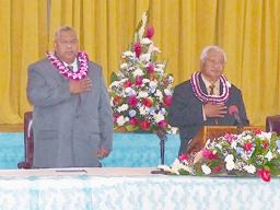 [l-r] Senate President Tuaolo Manaia Fruean, Gov. Lemanu Peleti Palepoi Sialega Mauga, House Speaker Savali Talavou Ale and Chief Justice Michael Kruse