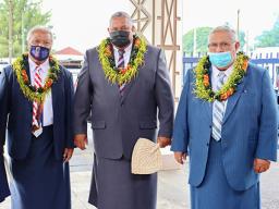 Pictured [l-r], House Speaker Savali Talavou Ale, Gov. Lemanu Peleti Mauga, and Senate President Tuaolo Manaia Fruean. [photo: Gov’s Office]