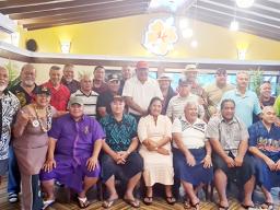 Afioga Tuala Tevaga Iosefo Ponifasio (4th from left, front row), meeting with the American Samoa Veterans Association