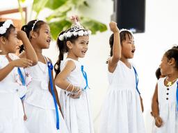 The young children performing bible skits 