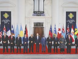 Joe Biden, centre, with Pacific Island leaders. 