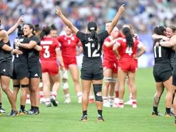 NZ Black Fern, Alena Saili, signifies victory