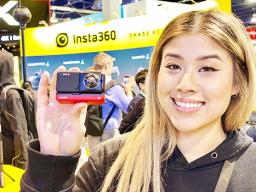 Woman with a Insta 360 camera in her hand