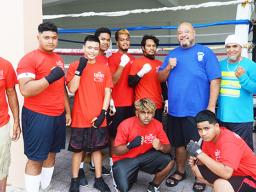 new faces in boxing, coach/trainer, Sala Sanele Etuale, Father Vaiula Iulai and assistant trainer, Tiatia Matauaina