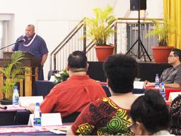 Gov. Lemanu P. S Mauga (at podium)