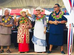 [l-r] Candidate for lieutenant governor, Sen. Fai’ivae Iuli Godinet, and his wife Ilaisa; and Mrs. Betty Gaoteote Tofau, and her husband, Senate President Gaoteote Palaie Tofau (candidate for governor) 