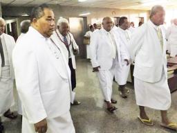  Congregational Christian Church ministers arriving at government house for a meeting with Prime Minister Tuila'epa Sa'ilele Malielegaoi, and his cabinet on Monday. 