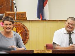  l-r: Ms. Levi Reese, deputy director of the Treasury Department and Vaai Poufa, Manager of the Tax Office