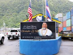 The banner placed in front of the Port Administration entrance