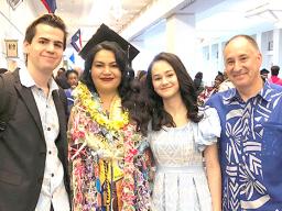 American Samoa native, Christina Regina Maiava Schaff (second from left), pictured with her husband, Kevin Schaff (far right) and the couple’s two children following her graduation Wednesday from American Military University (AMU) in Washington D.C. where she received a Bachelor of Religion.