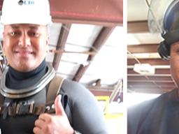 Photos of Peter Taliva’a, from Leloaloa/ Aunu’I Island, and Richard Salanoa, from Tula/ Fagaalu in dive suits