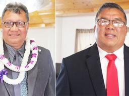 Ti’alemasunu Dr. Mikaele Etuale (left) and Solialealofiotagaloa Iosua Tasi Mutin following the Senate confirmation hearings yesterday morning.