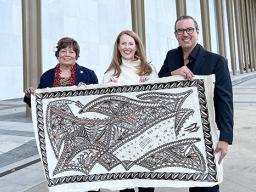 Congresswoman Uifaatali Amata, Curator Elizabeth Curtis (center) and Tony Meredith