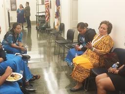 Congresswoman Uifa’atali Amata talking with Close Up students