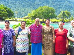 American Samoa Community College students Fuamai Ativalu Tago and Alphina Sifaleula Liusamoa are pictured with their parents, along with Department of Marine and Wildlife Resources director, Va’amua Henry Sesepasara (far left) and Western Pacific Regional Fishery Management Council local official Nate Ilaoa 