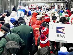Olympic participants gathering for opening ceremony