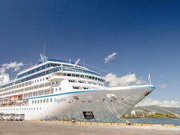 The cruise ship “Regatta” docked in Apia Harbor.  