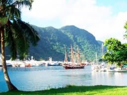 A sailing ship in the harbor at Pago Pago, American Samoa, in 2012. 