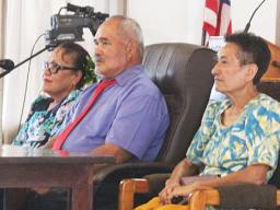 [l-r] Human Resources director Eseneiaso J. Liu; former Administrative Services director Malaepule Lua Moliga; and Education deputy director Fa’auifono Vaitautolu