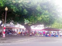 Hundreds of local residents gathered at the DHSS compound 