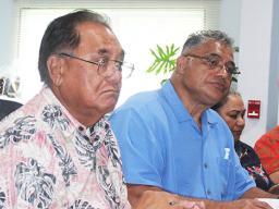 LBJ Medical Center Chief Executive Officer, Faumuina John Faumuina (left) and Health director Motusa Tuileama Nua (right) 